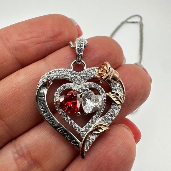 NIB Sterling silver, possibly gold plated, heart necklace with cz diamonds! - Picture 5 of 15